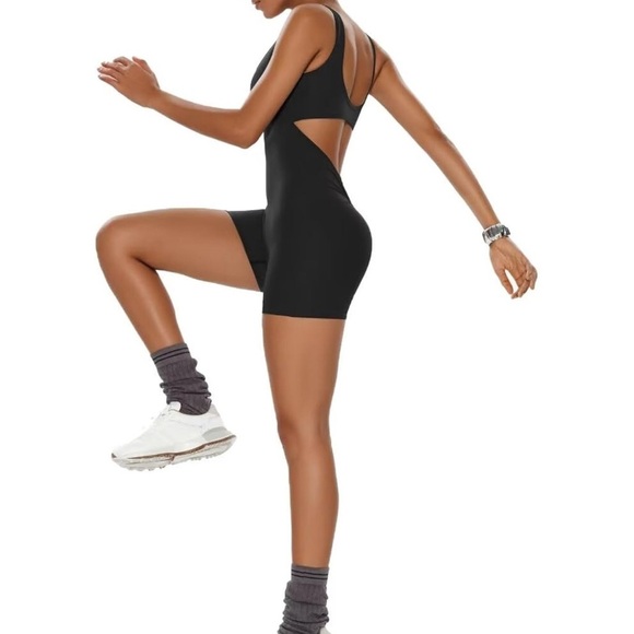 Women’s Butt Lifting Workout Romper Scrunch Bum With built in bra | Black | NEW - Picture 6 of 7